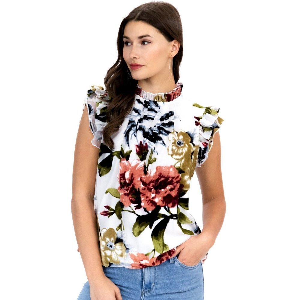 16. Eva Franco Vixen Cap Sleeves Top in Vineyard Blooms